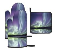 HJFCZH Ensemble de cuisine - Gants résistants à la chaleur de qualité | Housse de protection pour four, micro-ondes et grillades Motif aurore