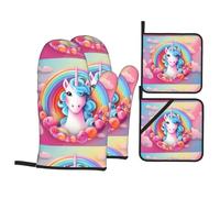 HJFCZH Ensemble de jetés de cuisine à motifs licorne arc-en-ciel : couches de four durables avec polyester imperméable - Système de protection thermique 4 pièces