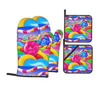 HJFCZH Ensemble de jetés de cuisine Candy Land Prints - Couches résistantes au four avec polyester imperméable - Système de protection thermique 4 pièces