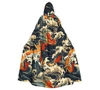 HJFCZH fish leap dragon gate motif Halloween adulte cape à capuche super large cape à capuche avec nœud papillon, sans fermeture éclair