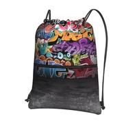 HJFCZH Graffiti Hip Hop Prints Sac à dos à fermeture éclair avec cordon de serrage - Sac de gym ultra durable et résistant à l'eau pour les voyages et le sport - Housse légère et pliable