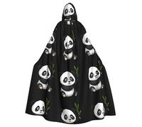 HJFCZH Grande cape à capuche avec nœud papillon et imprimé panda géant mangeant du bambou pour Halloween, sans fermeture éclair