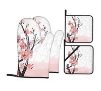 HJFCZH Jeté de cuisine imprimé branches de cerisier : couches résistantes au four avec polyester imperméable - Système de protection thermique 4 pièces