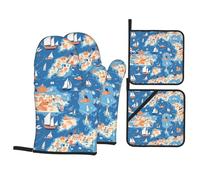 HJFCZH Jeté de cuisine imprimé carte de la Grèce : couches de four durables avec polyester imperméable - Système de protection thermique 4 pièces