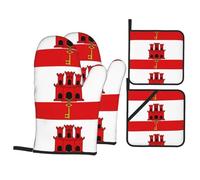 HJFCZH Jeté de cuisine imprimé drapeau de Gibraltar - Couches résistantes au four avec polyester imperméable - Système de protection thermique 4 pièces