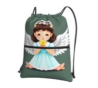 HJFCZH Joli petit ange imprimé sac à dos avec cordon de serrage et fermeture éclair - Sac léger et sportif pour la gym, les voyages et le yoga - Design durable et résistant à l'eau
