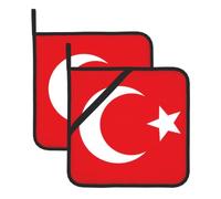 HJFCZH Lot de 2 maniques carrées - Couvertures de cuisine résistantes à la | Avec boucles de suspension - Drapeau de la Turquie