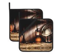 HJFCZH Lot de 2 maniques carrées - Couvertures de cuisine résistantes à la | Avec boucles de suspension American West Rodeo Printing
