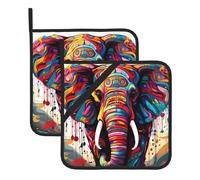 HJFCZH Lot de 2 maniques colorées avec imprimé éléphant épais et durable pour soulever les couvercles dans la cuisine, enlever les bols et les assiettes des micro-ondes et fours