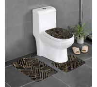 HJFCZH Lot de 3 tapis de salle de bain antidérapants à imprimé géométrique noir et doré (61 x 40,6 cm) pour toilettes, meuble-lavabo et toilettes, facile à nettoyer