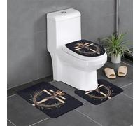 HJFCZH Lot de 3 tapis de salle de bain antidérapants à motif croix et couronne d'épines - Tapis de contour, ovale et rectangulaire pour toilettes, coiffeuse et toilettes