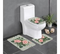 HJFCZH Lot de 3 tapis de salle de bain antidérapants à motif de lierre et de roses - Tapis ovale et rectangulaire pour toilettes, coiffeuse et toilettes