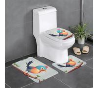 HJFCZH Lot de 3 tapis de salle de bain antidérapants à motif d'oiseau de dessin animé, tapis de contour ovale et rectangulaire pour toilettes, coiffeuse et toilettes