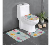 HJFCZH Lot de 3 tapis de salle de bain antidérapants à motif d'oiseau mignon, tapis ovale et rectangulaire pour toilettes, coiffeuse et toilettes