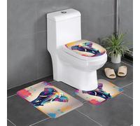 HJFCZH Lot de 3 tapis de salle de bain antidérapants à motif éléphant coloré - Tapis de contour, ovale et rectangulaire pour toilettes, coiffeuse et toilettes