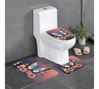 HJFCZH Lot de 3 tapis de salle de bain antidérapants imprimés fleurs sur ailes de papillon (61 x 40,6 cm) pour toilettes, coiffeuse et toilettes, facile à nettoyer