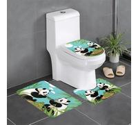 HJFCZH Lot de 3 tapis de salle de bain antidérapants pour toilettes, coiffeuse et couvercle de couvercle, motif pandas mignons, facile à nettoyer