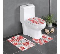 HJFCZH Lot de 3 tapis de salle de bain antidérapants pour toilettes, coiffeuses et toilettes Motif rue de Londres Rouge