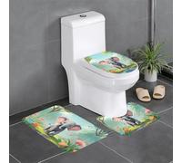 HJFCZH Lot de 3 tapis de salle de bain imprimés bébé éléphant au printemps - Tapis de sol antidérapant (61 x 40,6 cm) pour toilettes, meuble-lavabo et toilettes - Facile à nettoyer
