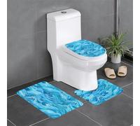 HJFCZH Lot de 3 tapis de salle de bain imprimés bleu océan océan - Tapis de sol antidérapant (61 x 40,6 cm) pour toilettes, meuble-lavabo et toilettes, facile à nettoyer