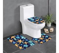 HJFCZH Lot de 3 tapis de salle de bain imprimés fleurs sur la mer - Tapis de sol antidérapant (61 x 40,6 cm) pour toilettes, coiffeuse et toilettes - Facile à nettoyer