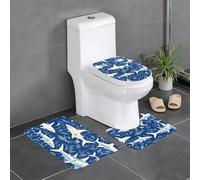 HJFCZH Lot de 3 tapis de salle de bain imprimés requins bleus : tapis de sol antidérapants (61 x 40,6 cm) pour toilettes, meuble-lavabo et toilettes, facile à nettoyer