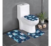 HJFCZH Lot de 3 tapis de salle de bain imprimés requins souriants : tapis de sol antidérapants (61 x 40,6 cm) pour toilettes, meuble-lavabo et toilettes, facile à nettoyer