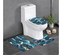HJFCZH Lot de 3 tapis de salle de bain imprimés vagues de mer abstraites, tapis de sol antidérapants (61 x 40,6 cm) pour toilettes, meuble-lavabo et toilettes, facile à nettoyer