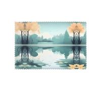 HJFCZH Lot de 6 sets de table pour table de salle à manger Motif feuilles mortes sur un lac tranquille pour la maison et les banquets Facile à nettoyer à température ambiante pour une utilisation