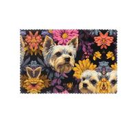 HJFCZH Lot de 6 sets de table pour table de salle à manger Motif Yorkie Dog Flora Facile à nettoyer et durable 30,5 x 45,7 cm
