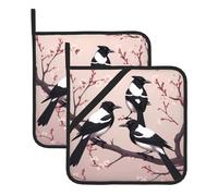 HJFCZH Magpies on Plum Blossoms Lot de 2 dessous de plat isolants carrés imperméables épais et faciles à nettoyer avec cordon pour cuisine, four et barbecue 20,3 x 20,3 cm
