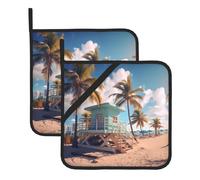 HJFCZH Miami Beach, Florida Prints Lot de 2 maniques épaisses et durables pour soulever les couvercles dans la cuisine, enlever les bols et les assiettes des micro-ondes et fours