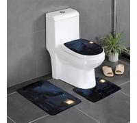 HJFCZH Night Crow Lot de 3 tapis de salle de bain antidérapants pour toilettes, coiffeuse et couvercle de couvercle, facile à nettoyer