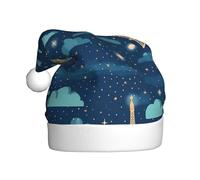 HJFCZH Night Paris Tour Eiffel Imprimés Chapeau de Noël pour Adulte pour Noël, Halloween, Nouvel An, soldes, promotions