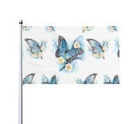 HJFCZH Papillons bleus sur fleurs - 0,9 x 1,5 m - Couverture en polyester vif pour décoration d'extérieur, cour, terrasse et fête