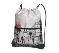 HJFCZH Paris Street Tour Eiffel Sac à dos avec cordon de serrage et fermeture éclair - Sac à dos léger et sportif pour salle de sport, voyage et yoga - Design durable et résistant à l'eau