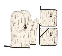 HJFCZH Paris Tour Eiffel Set de 4 pièces pour cuisine Motif vélo Isolation thermique et anti-brûlure pour barbecue en plein air