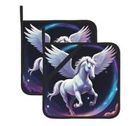 HJFCZH Pegasus in The Galaxy Lot de 2 maniques carrés isothermes imprimés 20,3 x 20,3 cm imperméables, épais et faciles à nettoyer avec cordon pour cuisine, four et barbecue
