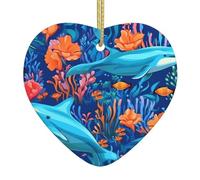 HJFCZH pendentif arbre de Noël en céramique à suspendre, magnifique image du monde sous-marin, trous soigneusement percés, corde en métal