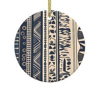 HJFCZH Pendentif rond en céramique à suspendre en forme d'arbre de Noël avec illustration des peuples africains - 7,4 cm - Équipé d'un cordon en fil doré durable