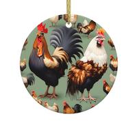 HJFCZH Pendentif rond en céramique à suspendre en forme de coq et de poule - 7,4 cm - Exquis et durable