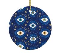 HJFCZH Pendentif rond en céramique à suspendre en forme de sapin de Noël mauvais œil - 7,4 cm - Équipé d'un cordon en fil doré durable