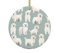 HJFCZH Pendentif rond en céramique à suspendre Motif petit chien blanc Arbre de Noël - 7,4 cm exquis et durable