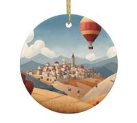 HJFCZH Pendentif rond en céramique avec image de villes et villages - 7,4 cm - Ajoutez une atmosphère festive aux fêtes de fin d'année