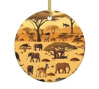 HJFCZH Pendentif rond en céramique avec motif d'animaux de prairie africaine - 7,4 cm - Décorations de vacances