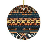 HJFCZH Pendentif rond en céramique avec texture tribale africaine - 7,4 cm - Ajoutez une atmosphère festive aux fêtes de fin d'année