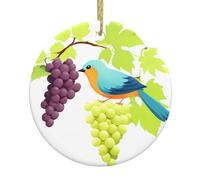 HJFCZH Pendentif rond en céramique représentant l'oiseau sur la vigne - 7,4 cm - Ajoutez une atmosphère festive aux fêtes de fin d'année