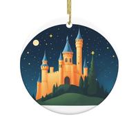 HJFCZH Pendentif rond en céramique représentant un château dans le ciel étoilé - 7,4 cm - Ajoutez une atmosphère festive aux fêtes de fin d'année