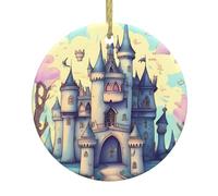HJFCZH Pendentif rond en céramique représentant un château de conte de fées - 7,4 cm - Ajoutez une atmosphère festive aux fêtes de fin d'année