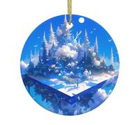 HJFCZH Pendentif rond en céramique représentant un château flottant de Noël - 7,4 cm - Ajoutez une atmosphère festive aux fêtes de fin d'année